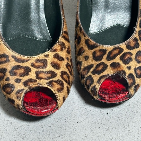 DONALD J PLINER COUTURE TIFF Leopard Calf Hair Peep Toe Pumps Heels 6M - Picture 4 of 12